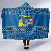 Sweden Christmas Hooded Blanket with Gnome Yule Goat Royal Crest and Nordic Pattern - Wonder Print Shop