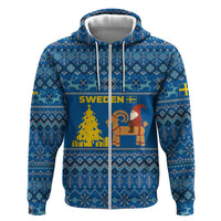 Sweden Christmas Hoodie with Gnome Yule Goat Royal Crest and Nordic Pattern - Wonder Print Shop