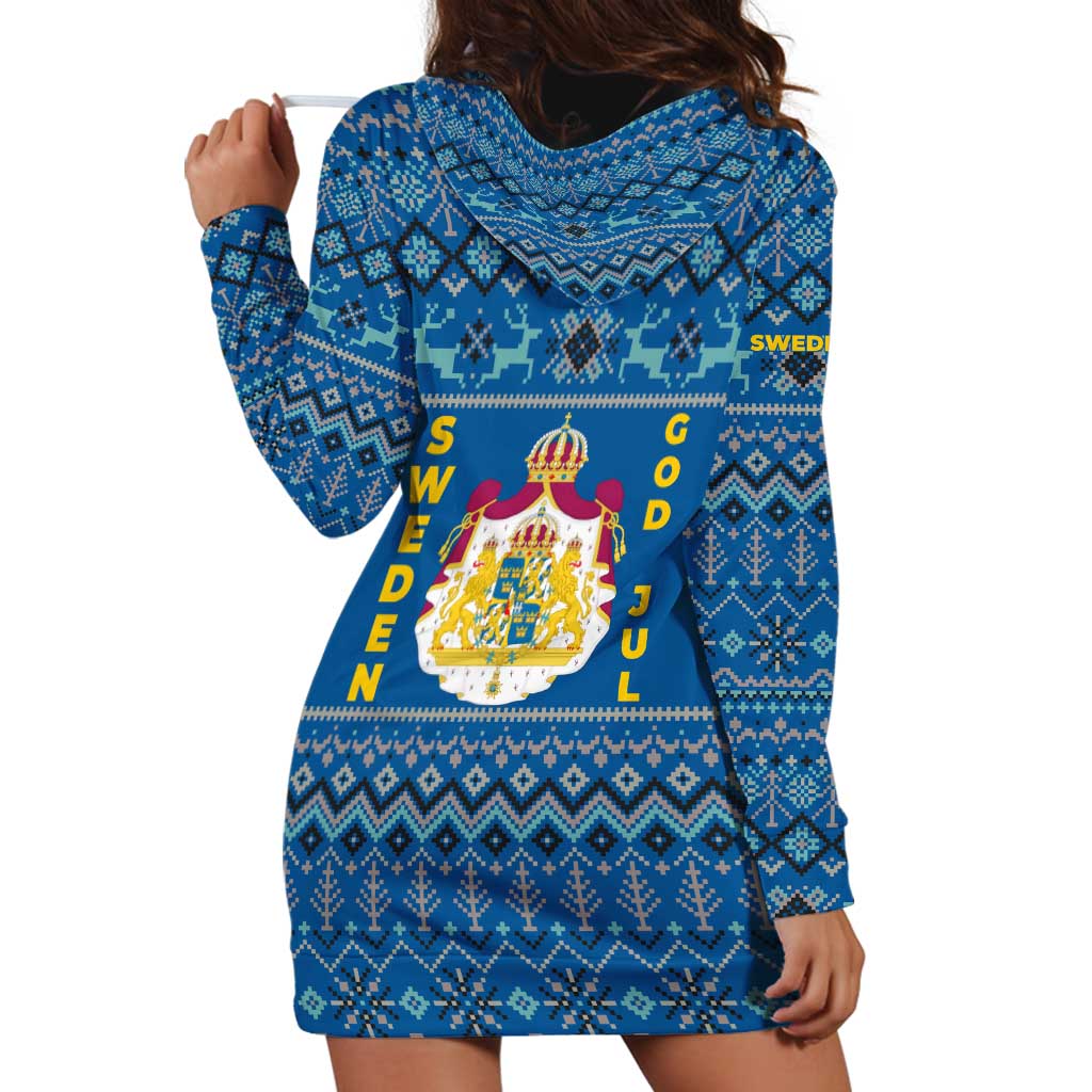 Sweden Christmas Hoodie Dress with Gnome Yule Goat Royal Crest and Nordic Pattern - Wonder Print Shop