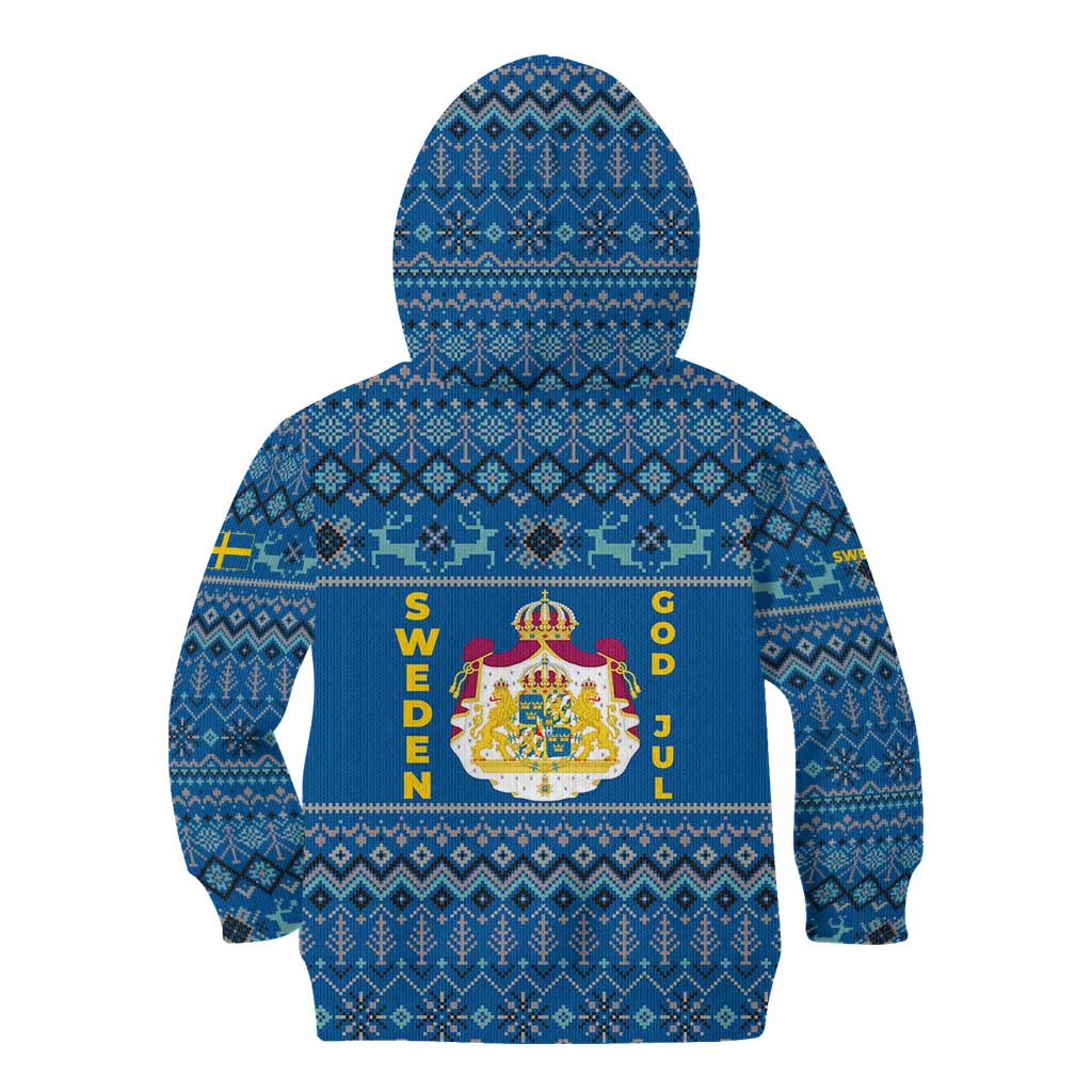 Sweden Christmas Kid Hoodie with Gnome Yule Goat Royal Crest and Nordic Pattern - Wonder Print Shop
