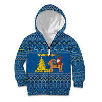 Sweden Christmas Kid Hoodie with Gnome Yule Goat Royal Crest and Nordic Pattern - Wonder Print Shop