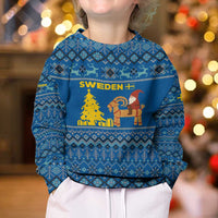 Sweden Christmas Kid Ugly Christmas Sweater with Gnome Yule Goat Royal Crest and Nordic Pattern - Wonder Print Shop