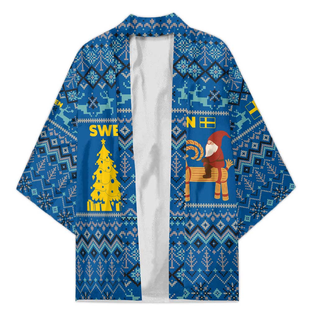Sweden Christmas Kimono with Gnome Yule Goat Royal Crest and Nordic Pattern - Wonder Print Shop