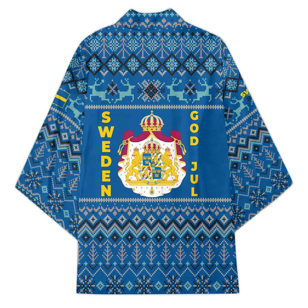 Sweden Christmas Kimono with Gnome Yule Goat Royal Crest and Nordic Pattern - Wonder Print Shop