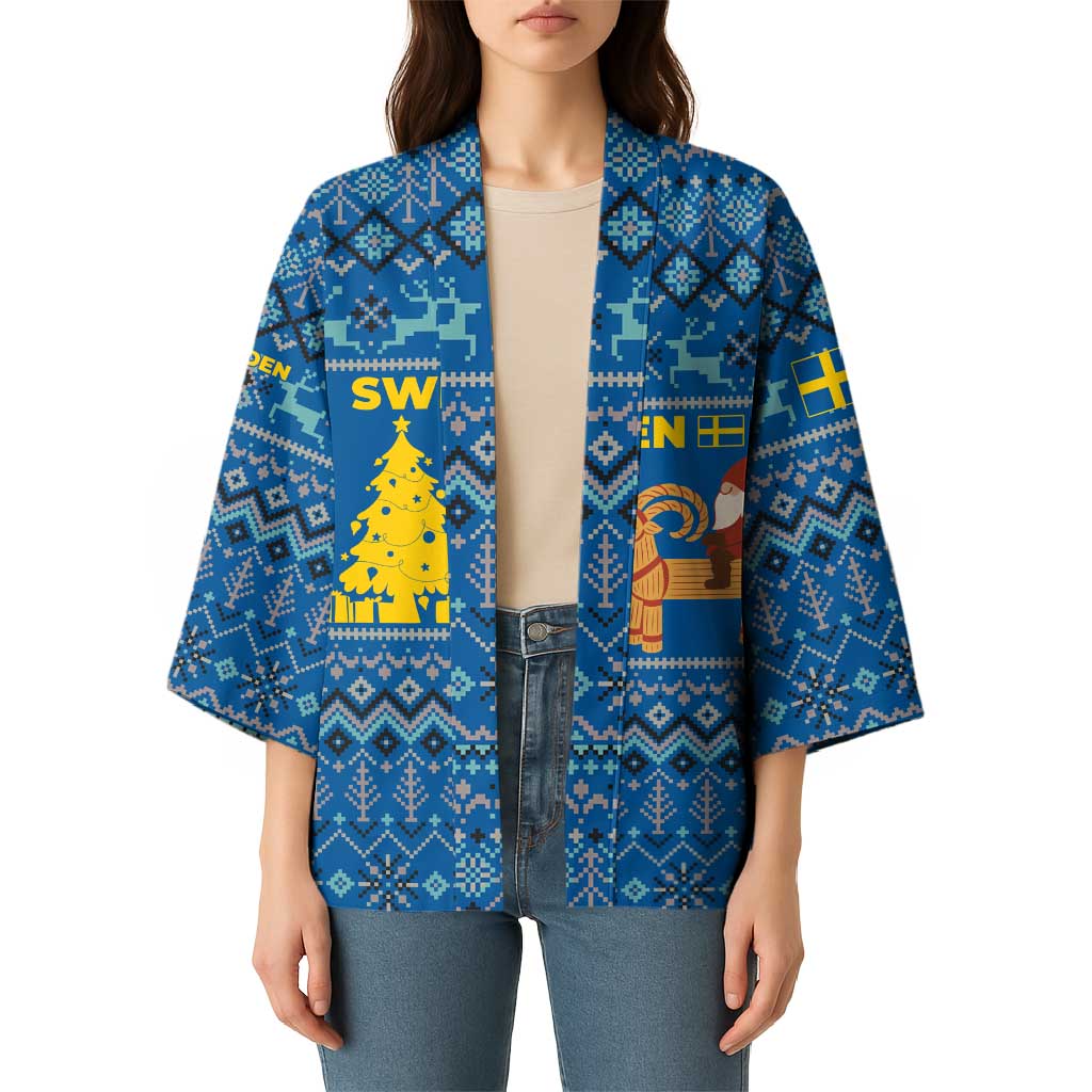 Sweden Christmas Kimono with Gnome Yule Goat Royal Crest and Nordic Pattern - Wonder Print Shop