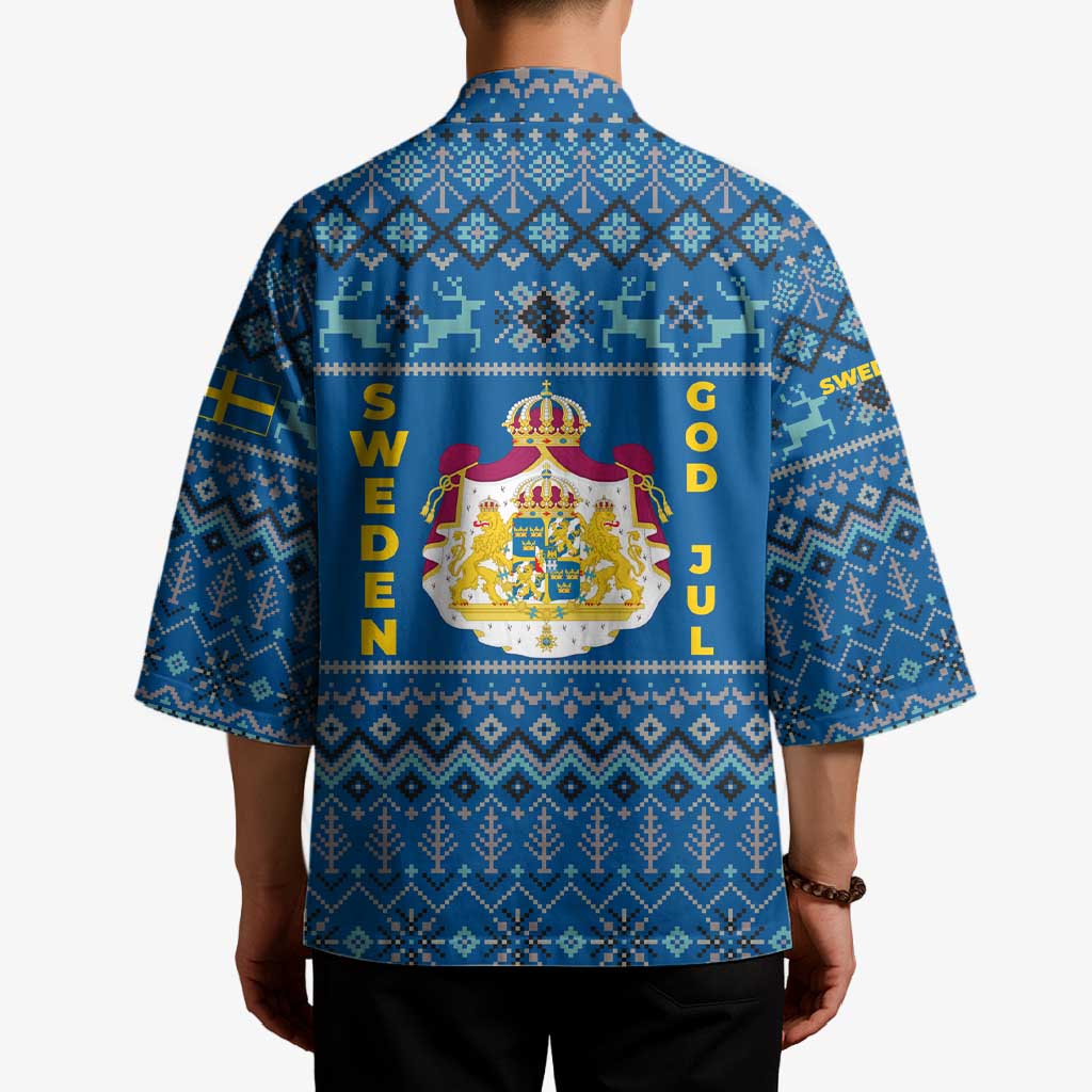 Sweden Christmas Kimono with Gnome Yule Goat Royal Crest and Nordic Pattern - Wonder Print Shop