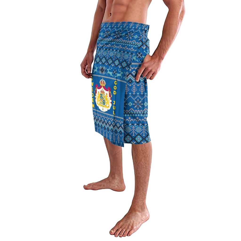 Sweden Christmas Lavalava with Gnome Yule Goat Royal Crest and Nordic Pattern - Wonder Print Shop