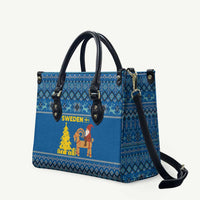 Sweden Christmas Leather Bag with Gnome Yule Goat Royal Crest and Nordic Pattern - Wonder Print Shop