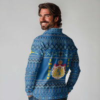 Sweden Christmas Long Sleeve Polo Shirt with Gnome Yule Goat Royal Crest and Nordic Pattern - Wonder Print Shop
