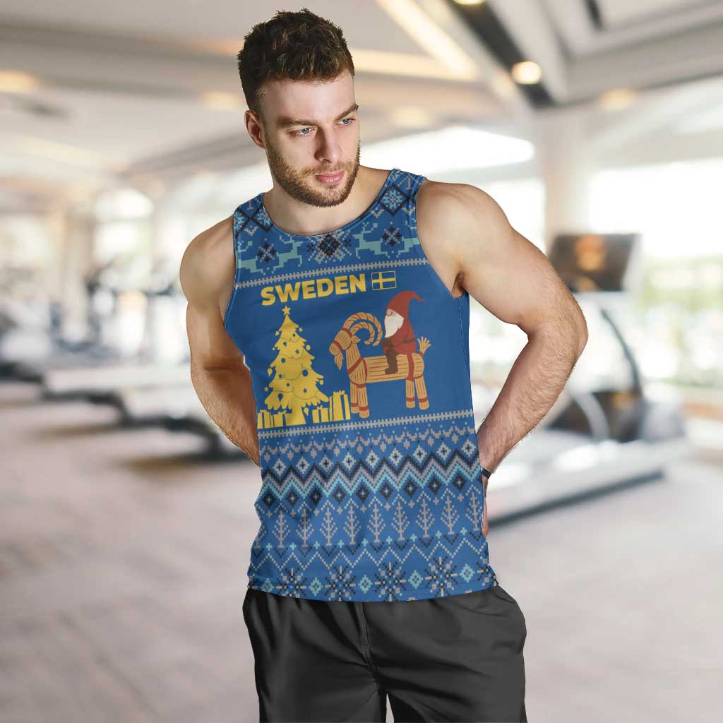 Sweden Christmas Men Tank Top with Gnome Yule Goat Royal Crest and Nordic Pattern - Wonder Print Shop