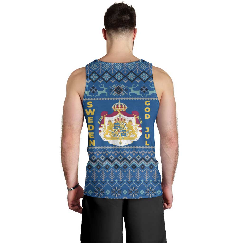 Sweden Christmas Men Tank Top with Gnome Yule Goat Royal Crest and Nordic Pattern - Wonder Print Shop