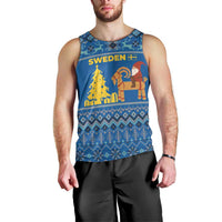 Sweden Christmas Men Tank Top with Gnome Yule Goat Royal Crest and Nordic Pattern - Wonder Print Shop