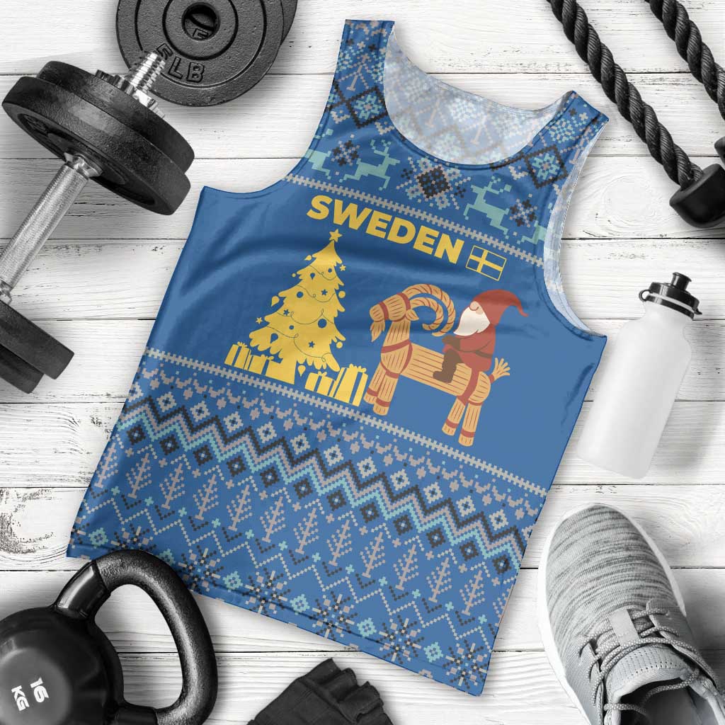 Sweden Christmas Men Tank Top with Gnome Yule Goat Royal Crest and Nordic Pattern - Wonder Print Shop