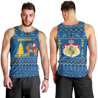 Sweden Christmas Men Tank Top with Gnome Yule Goat Royal Crest and Nordic Pattern - Wonder Print Shop