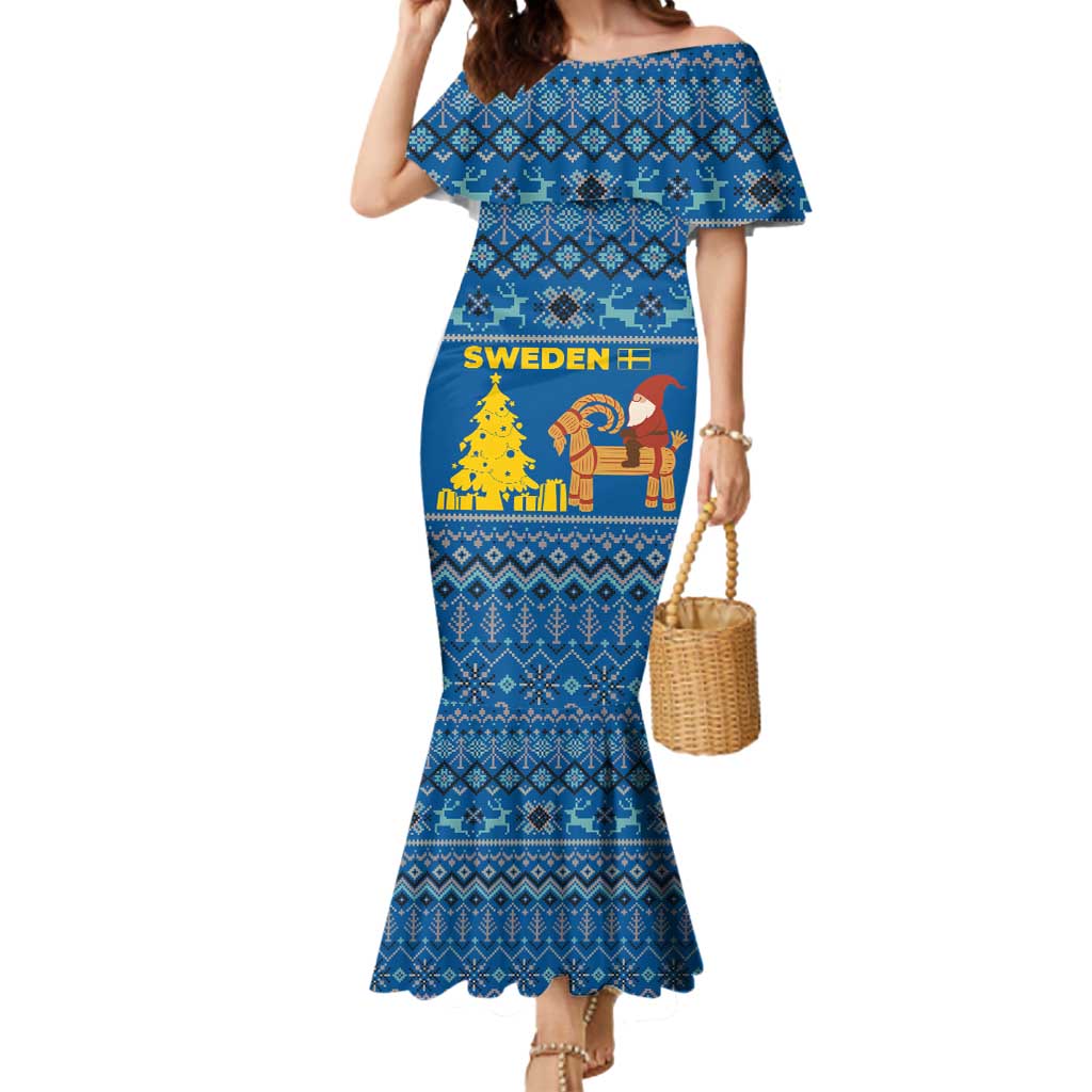 Sweden Christmas Mermaid Dress with Gnome Yule Goat Royal Crest and Nordic Pattern - Wonder Print Shop
