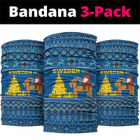 Sweden Christmas Neck Gaiter with Gnome Yule Goat Royal Crest and Nordic Pattern - Wonder Print Shop
