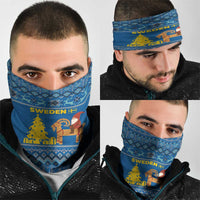 Sweden Christmas Neck Gaiter with Gnome Yule Goat Royal Crest and Nordic Pattern - Wonder Print Shop
