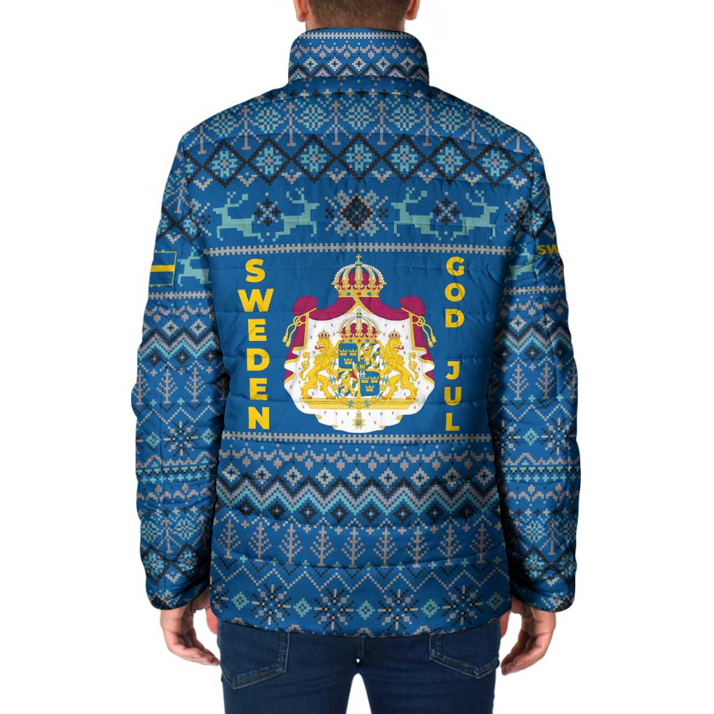 Sweden Christmas Padded Jacket with Gnome Yule Goat Royal Crest and Nordic Pattern - Wonder Print Shop