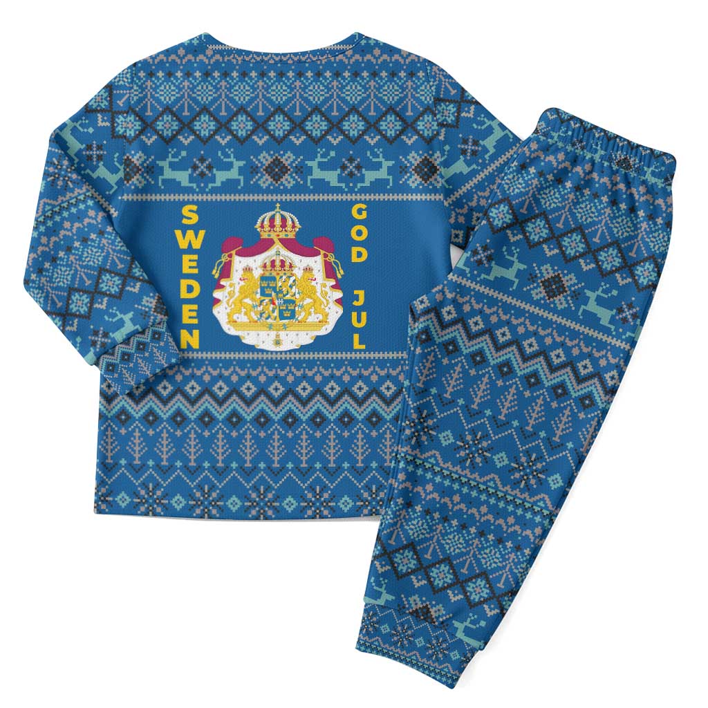 Sweden Christmas Pajama Set with Gnome Yule Goat Royal Crest and Nordic Pattern - Wonder Print Shop