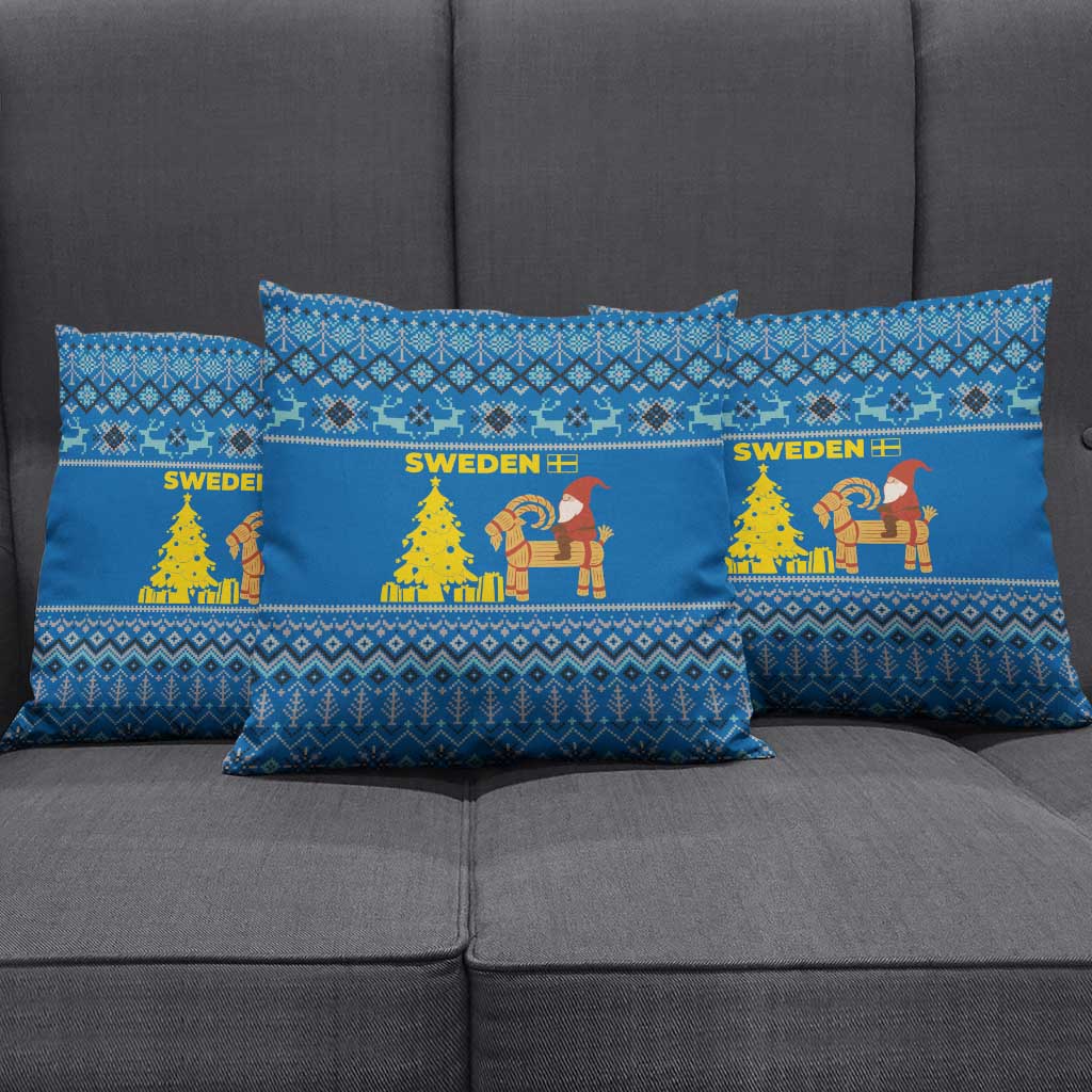 Sweden Christmas Pillow Cover with Gnome Yule Goat Royal Crest and Nordic Pattern - Wonder Print Shop