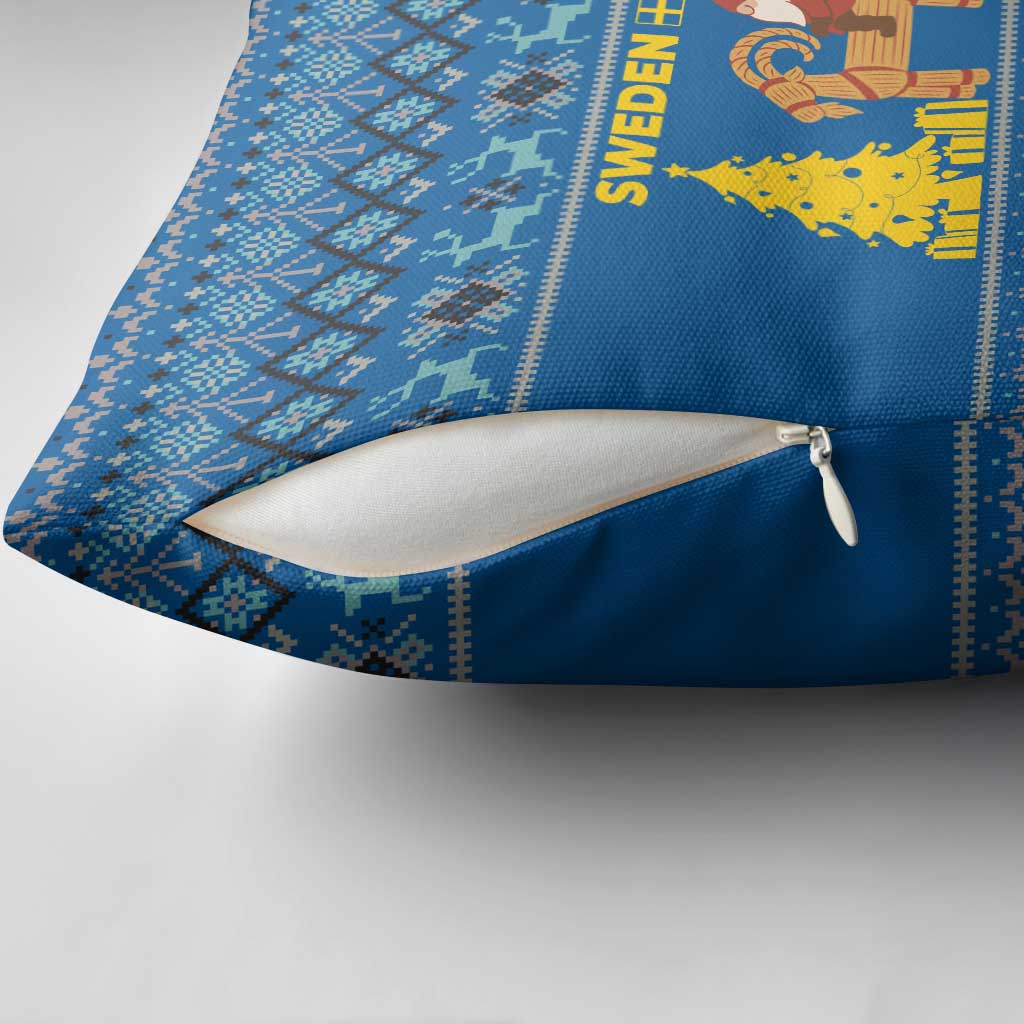 Sweden Christmas Pillow Cover with Gnome Yule Goat Royal Crest and Nordic Pattern - Wonder Print Shop