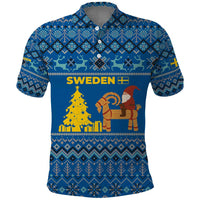 Sweden Christmas Polo Shirt with Gnome Yule Goat Royal Crest and Nordic Pattern - Wonder Print Shop