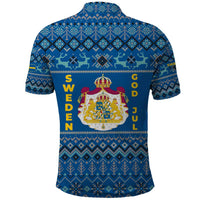Sweden Christmas Polo Shirt with Gnome Yule Goat Royal Crest and Nordic Pattern - Wonder Print Shop