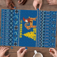Sweden Christmas Puzzle with Gnome Yule Goat Royal Crest and Nordic Pattern - Wonder Print Shop