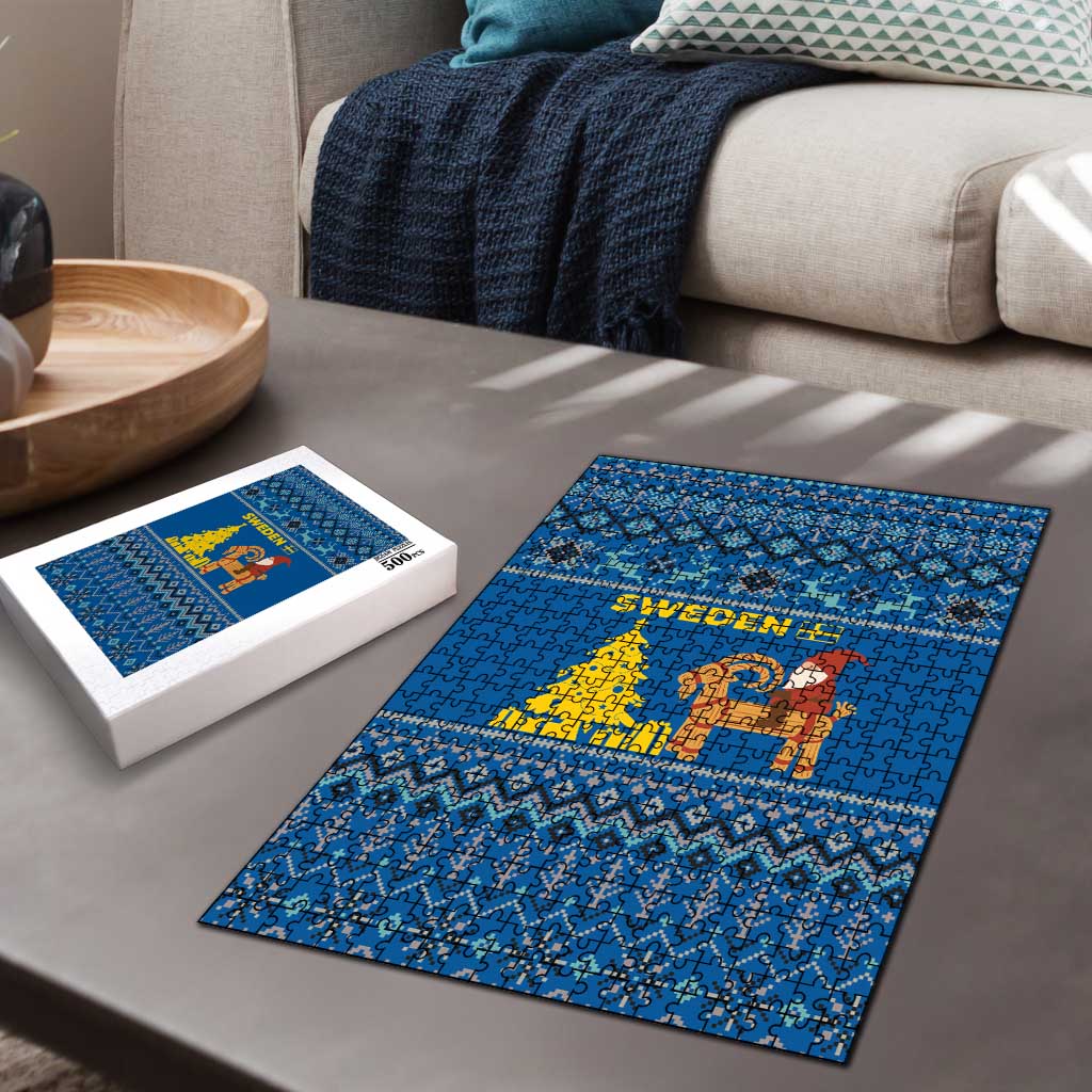 Sweden Christmas Puzzle with Gnome Yule Goat Royal Crest and Nordic Pattern - Wonder Print Shop