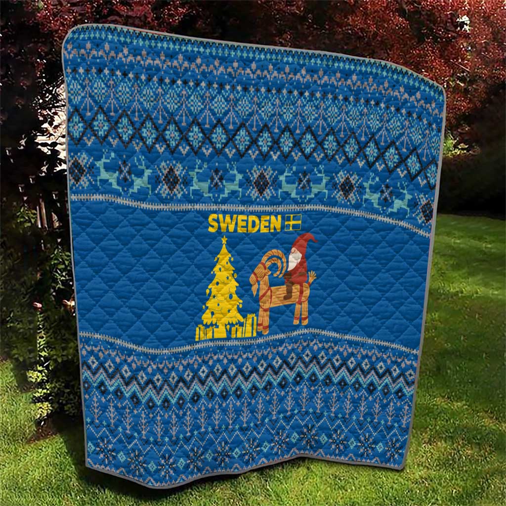 Sweden Christmas Quilt with Gnome Yule Goat Royal Crest and Nordic Pattern - Wonder Print Shop