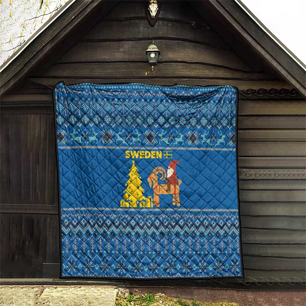 Sweden Christmas Quilt with Gnome Yule Goat Royal Crest and Nordic Pattern - Wonder Print Shop