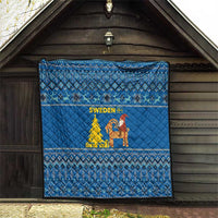 Sweden Christmas Quilt with Gnome Yule Goat Royal Crest and Nordic Pattern - Wonder Print Shop