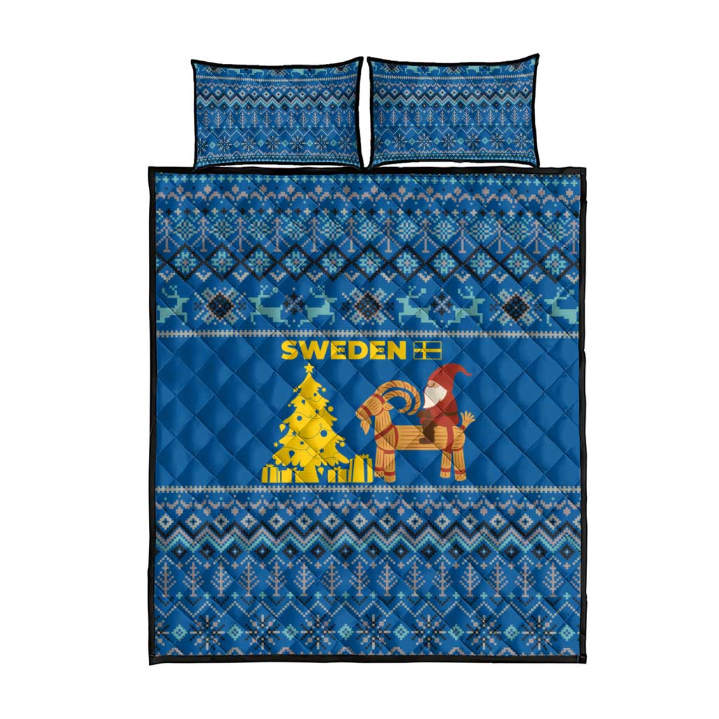 Sweden Christmas Quilt Bed Set with Gnome Yule Goat Royal Crest and Nordic Pattern - Wonder Print Shop