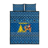 Sweden Christmas Quilt Bed Set with Gnome Yule Goat Royal Crest and Nordic Pattern - Wonder Print Shop
