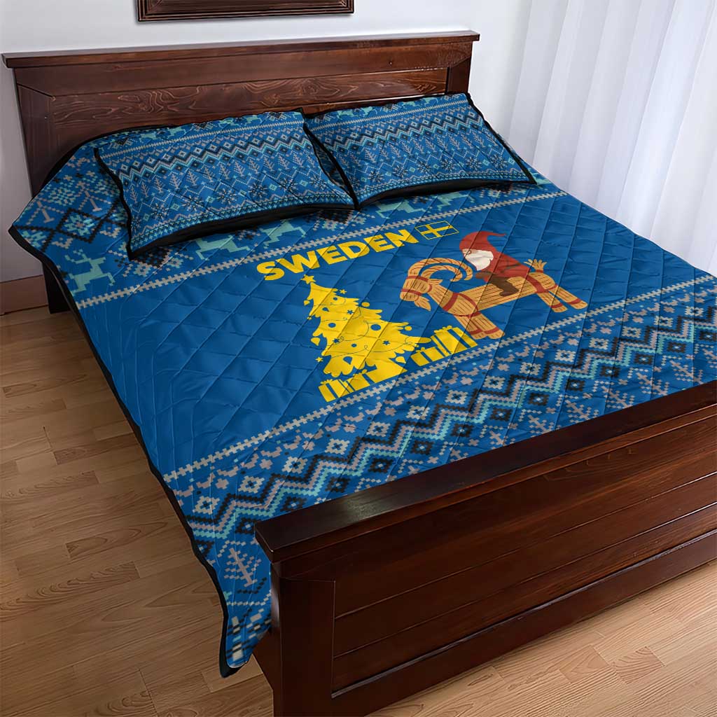 Sweden Christmas Quilt Bed Set with Gnome Yule Goat Royal Crest and Nordic Pattern - Wonder Print Shop