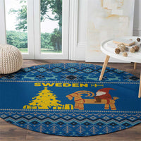 Sweden Christmas Round Carpet with Gnome Yule Goat Royal Crest and Nordic Pattern - Wonder Print Shop