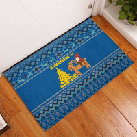 Sweden Christmas Rubber Doormat with Gnome Yule Goat Royal Crest and Nordic Pattern - Wonder Print Shop