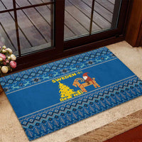 Sweden Christmas Rubber Doormat with Gnome Yule Goat Royal Crest and Nordic Pattern - Wonder Print Shop