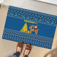 Sweden Christmas Rubber Doormat with Gnome Yule Goat Royal Crest and Nordic Pattern - Wonder Print Shop