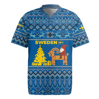 Sweden Christmas Rugby Jersey with Gnome Yule Goat Royal Crest and Nordic Pattern - Wonder Print Shop