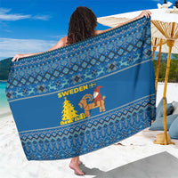 Sweden Christmas Sarong with Gnome Yule Goat Royal Crest and Nordic Pattern - Wonder Print Shop