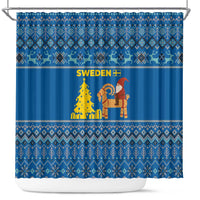 Sweden Christmas Shower Curtain with Gnome Yule Goat Royal Crest and Nordic Pattern - Wonder Print Shop