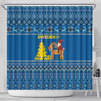 Sweden Christmas Shower Curtain with Gnome Yule Goat Royal Crest and Nordic Pattern - Wonder Print Shop