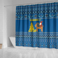 Sweden Christmas Shower Curtain with Gnome Yule Goat Royal Crest and Nordic Pattern - Wonder Print Shop