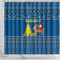 Sweden Christmas Shower Curtain with Gnome Yule Goat Royal Crest and Nordic Pattern - Wonder Print Shop