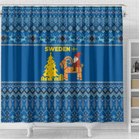 Sweden Christmas Shower Curtain with Gnome Yule Goat Royal Crest and Nordic Pattern - Wonder Print Shop
