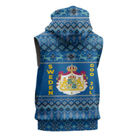Sweden Christmas Sleeveless Hoodie with Gnome Yule Goat Royal Crest and Nordic Pattern - Wonder Print Shop