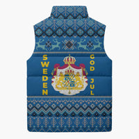 Sweden Christmas Sleeveless Puffer Jacket with Gnome Yule Goat Royal Crest and Nordic Pattern - Wonder Print Shop