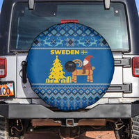 Sweden Christmas Spare Tire Cover with Gnome Yule Goat Royal Crest and Nordic Pattern - Wonder Print Shop