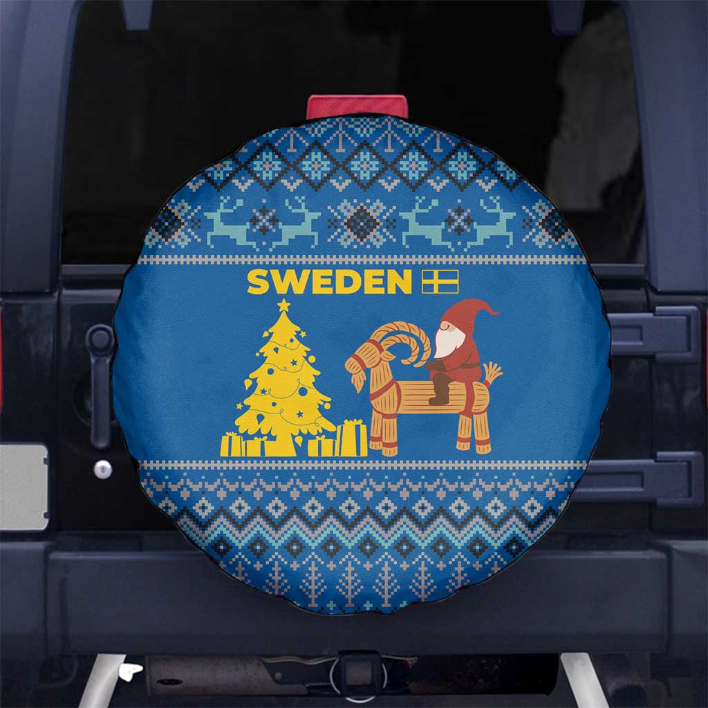 Sweden Christmas Spare Tire Cover with Gnome Yule Goat Royal Crest and Nordic Pattern - Wonder Print Shop